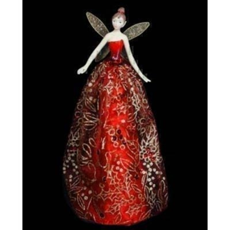 This delightful fairy in ornate red and gold fabric dress will be the perfect way to top your Christmas tree. Approx size (LxWxD) 29x13x12cm